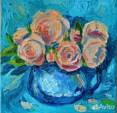 Картина маслом розы. розовые розы. букет роз