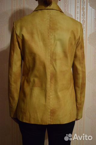 Кожаная бежевая куртка-пиджак 46-48 L