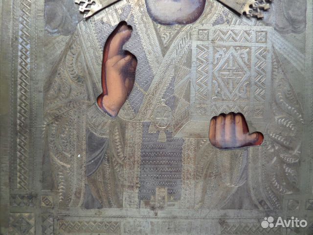 Икона Николай Чудотворец в окладе.К 19 в нач 20