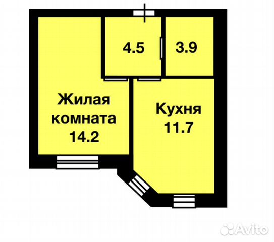 1-к квартира, 34.3 м², 1/4 эт.