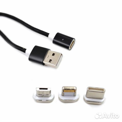 Кабель USB на microUSB / Lightning / type C магнит
