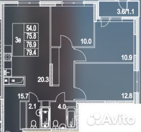 3-к квартира, 77 м², 19/24 эт. 3-к квартира, 77 м², 19/24 эт.