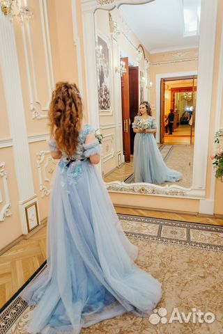 Нежно-голубое свадебное/вечернее платье