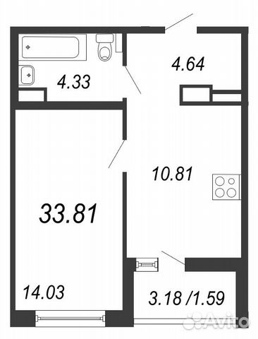 1-к квартира, 33.8 м², 6/15 эт.