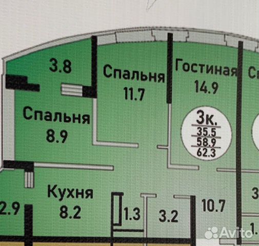 3-к квартира, 62.3 м², 19/22 эт.