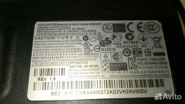 Блок питания SAMSUNG AD-4019SL AA-PA3NS40 19v 2,1А
