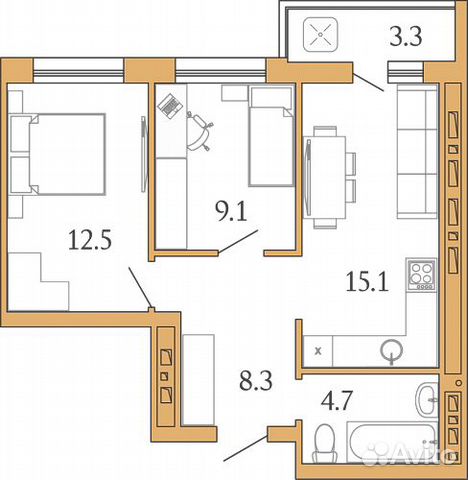 2-к квартира, 53 м², 12/18 эт.