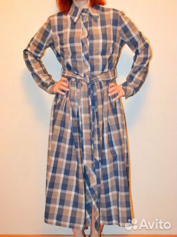 Платье-рубашка в клетку с поясом Платье-рубашка в клетку с поясом