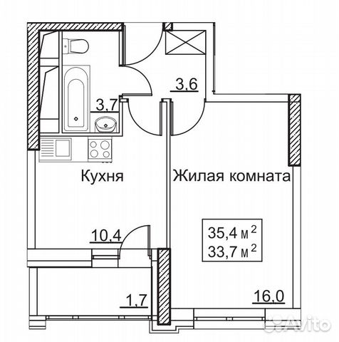 1-к квартира, 35.4 м², 17/22 эт.