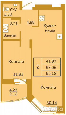 2-к квартира, 55.2 м², 9/18 эт.