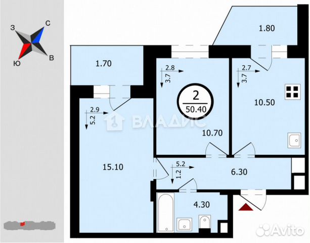 2-к квартира, 50.4 м², 13/18 эт.