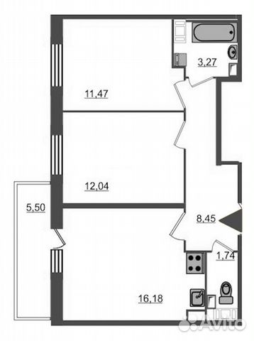 2-к квартира, 54.8 м², 2/18 эт.
