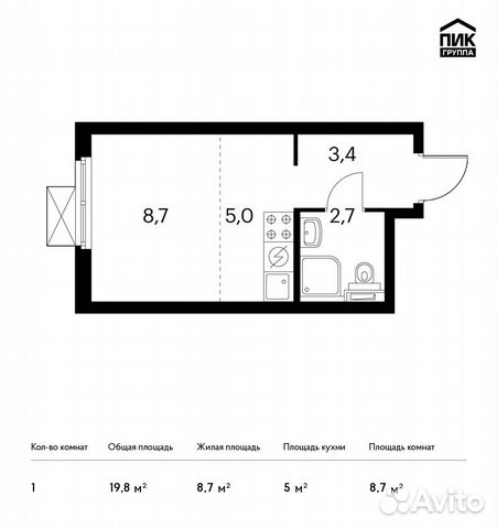 Студия, 19.8 м², 2/31 эт.