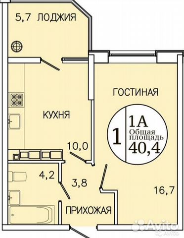 1-к квартира, 40.4 м², 9/10 эт. 1-к квартира, 40.4 м², 9/10 эт.
