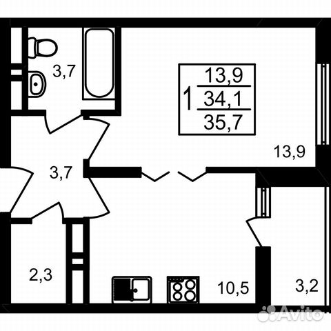 1-к квартира, 35.7 м², 9/17 эт.