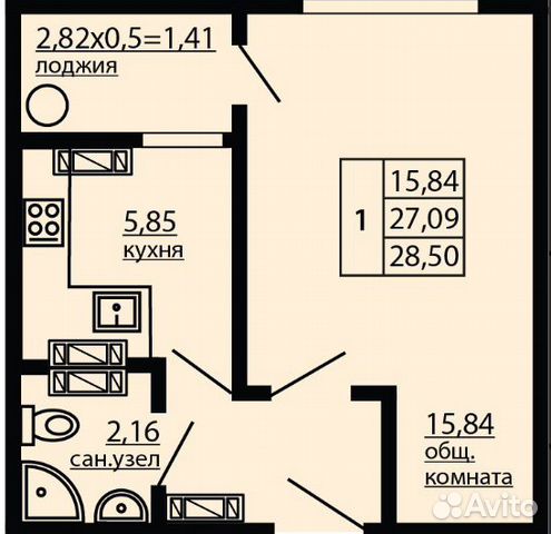 1-к квартира, 28.5 м², 8/10 эт.