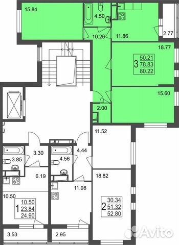 3-к квартира, 80.2 м², 8/8 эт.
