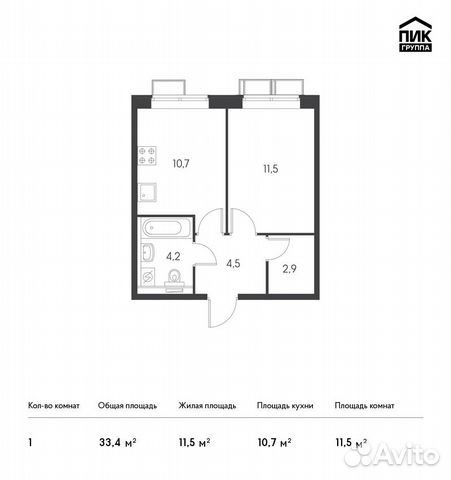 1-к квартира, 33.4 м², 2/25 эт. 1-к квартира, 33.4 м², 2/25 эт.