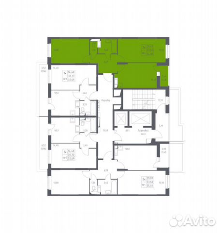 2-к квартира, 54.8 м², 13/17 эт. 2-к квартира, 54.8 м², 13/17 эт.