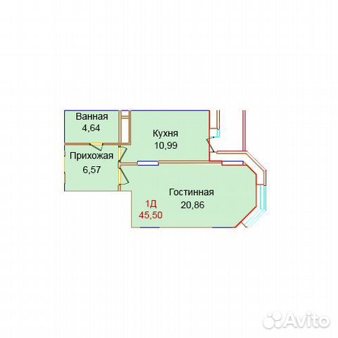 1-к квартира, 45 м², 6/23 эт. 1-к квартира, 45 м², 6/23 эт.