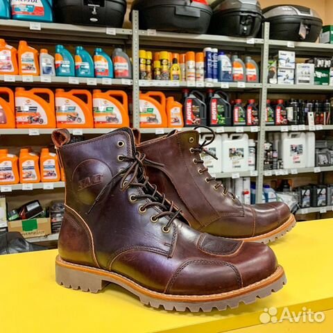 Мотоботинки кожаные, коричневые