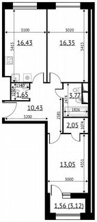 2-к квартира, 65.3 м², 19/22 эт.