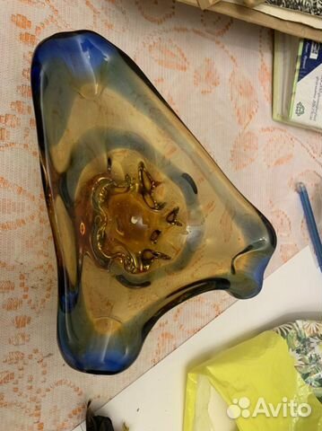 Пепельница винтажная, цветное стекло