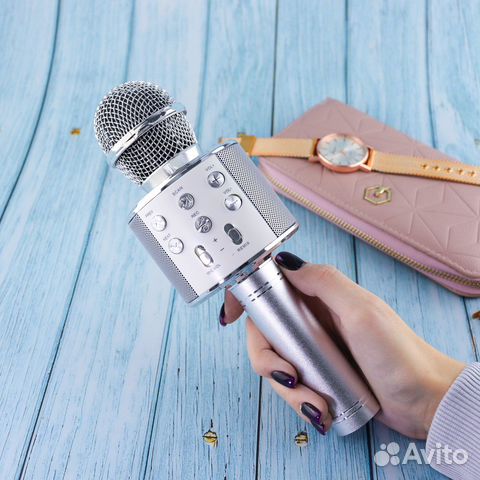 Караоке микрофон колонка серебро