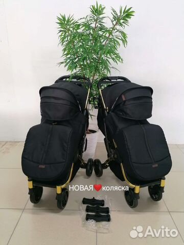 Новая коляска для двойни Babalo 2022/золотая рама