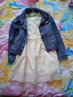 Джинсовая курточка,платье,джинсы на рост 110-128