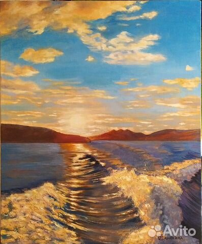 Картина маслом на холсте пейзаж. Восход