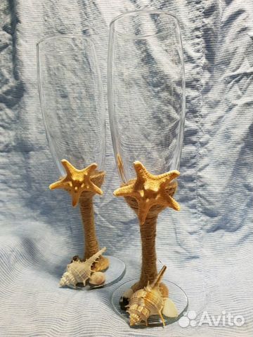 Свадебные бокалы в морском стиле