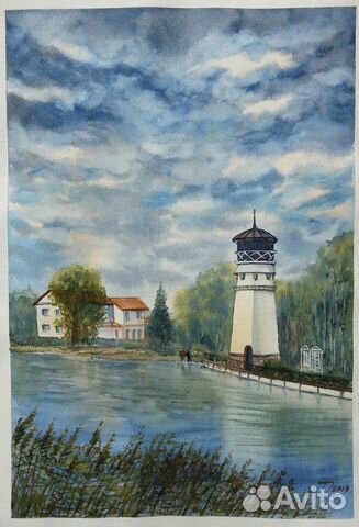 Акварель Вечерний клев в Ушаково