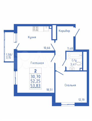 2-к. квартира, 54 м², 5/25 эт.