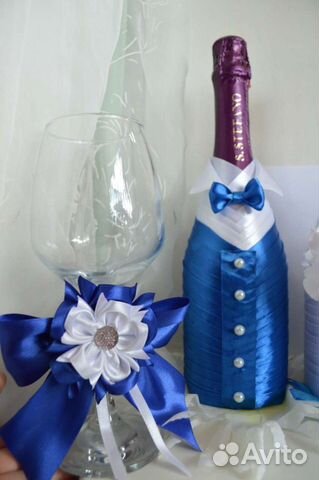 Свадебное украшение на бутылку