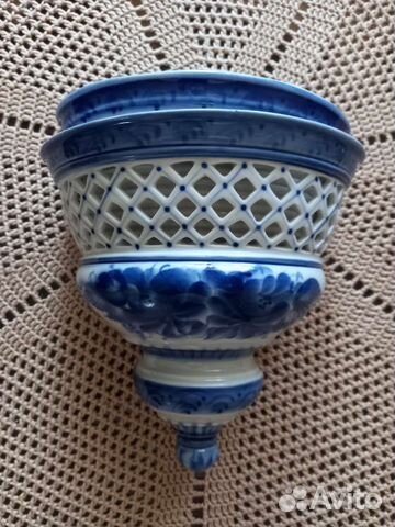 Кашпо для цветов настенное Гжель 21см