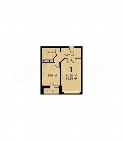 1-к. квартира, 34,3 м², 13/16 эт.