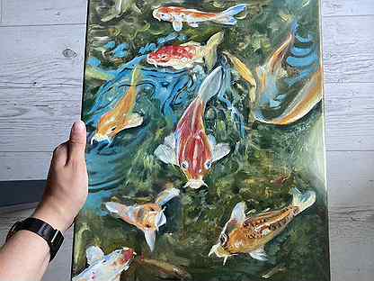 Картина «Рыбки кои», масло на холсте, 30 х 40 см