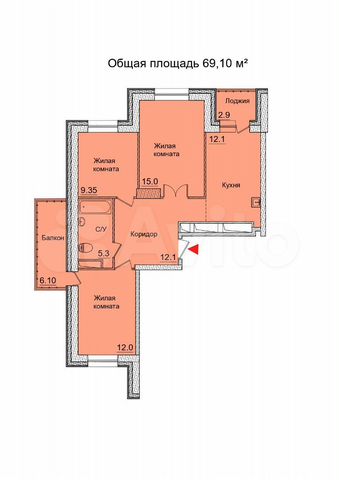 3-к. квартира, 69,1 м², 5/21 эт.