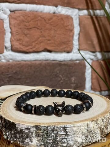 Мужской браслет. Волк. Агат