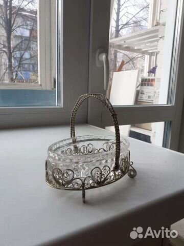 Ваза конфетница хрусталь/мельхиор