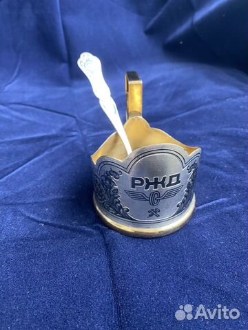 Подстаканник с ложкой, ржд, серебро 925