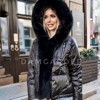 Пуховик короткий с мехом песца в ассортименте