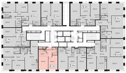 2-к квартира, 44 м², 8/14 эт.