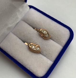 Золотые серьги с бриллиантами. 585 проба