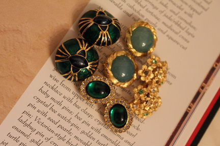 Винтажные клипсы,зелёный цвет