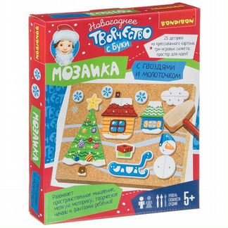 Мозаика Bondibon Новогодняя, с гвоздями и молоточком, прессованный картон (вв4634)