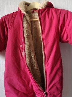 Комбинезон красный с иск.мехом Мишка, рост 80-86см