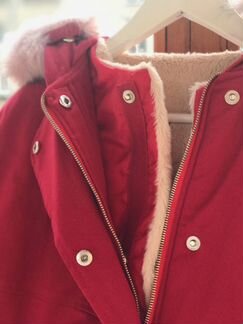 Парка с розовым мехом и подкладкой, размер S-M