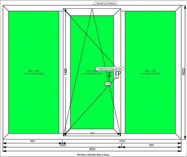 Пластиковое окно Rehau трехстворчатое 2000х1500
